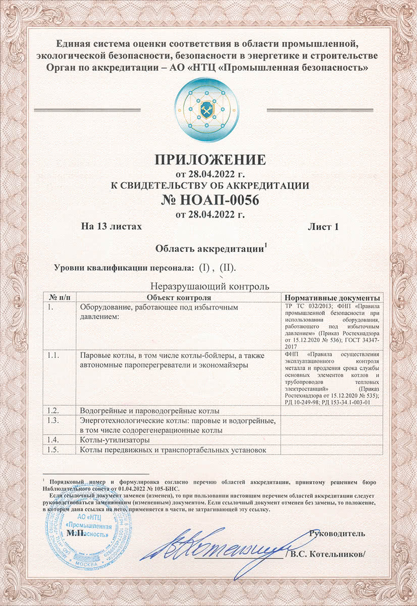 Certificate of an independent personnel certification body, page 1