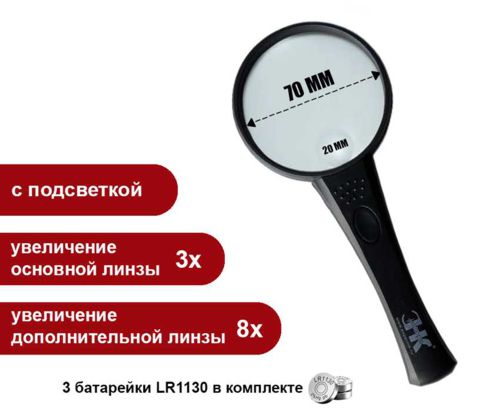 Лупа просмотровая с подсветкой ЛПП-1-3/8х